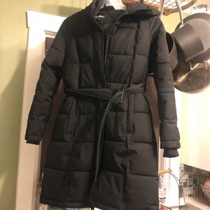 pillow collared belted puffer coat
